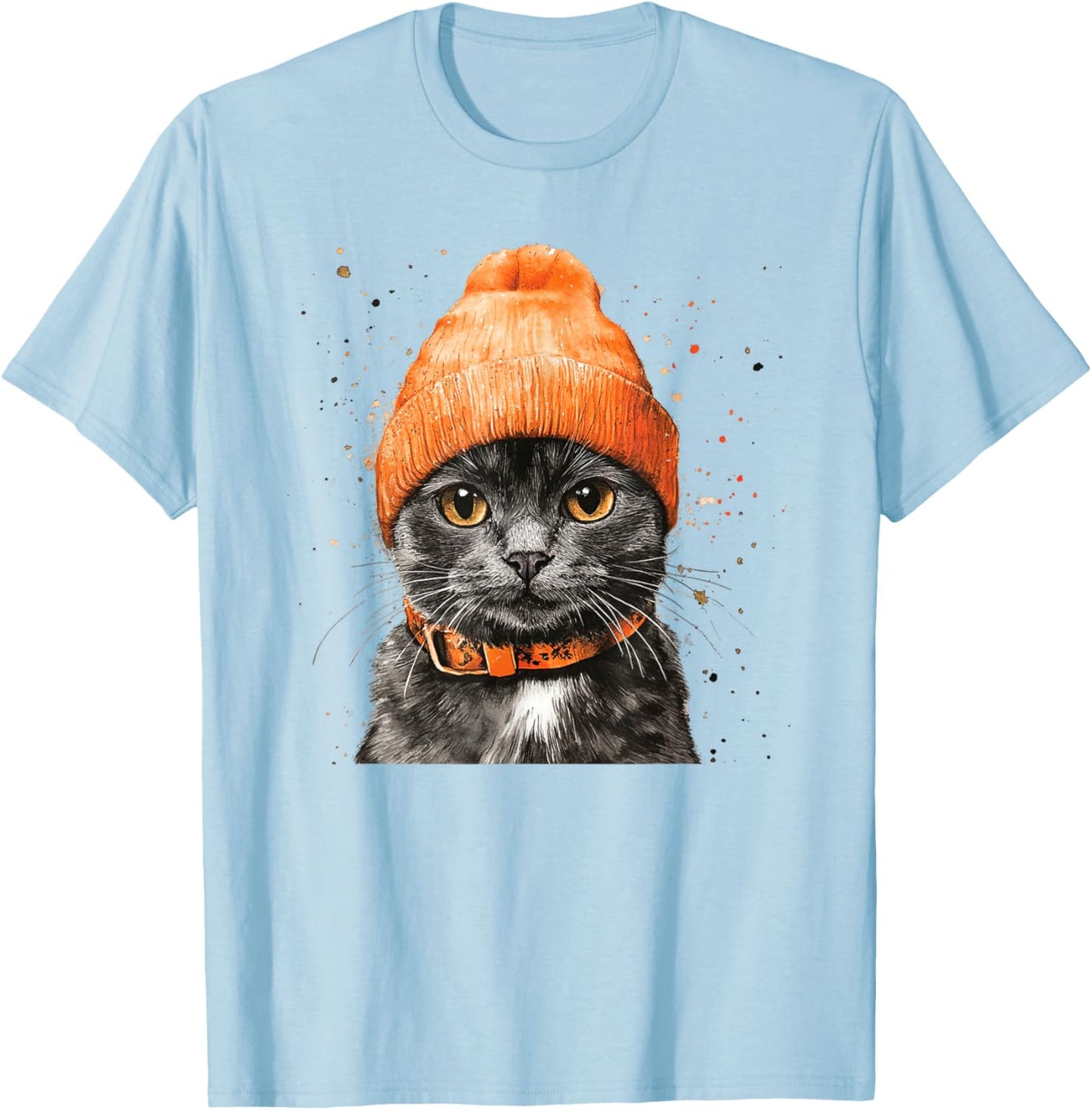 A Cat In An Orange Beanie That Looks Really Cute Men Women Kids T-Shirt - T-Shirt | Light Blue