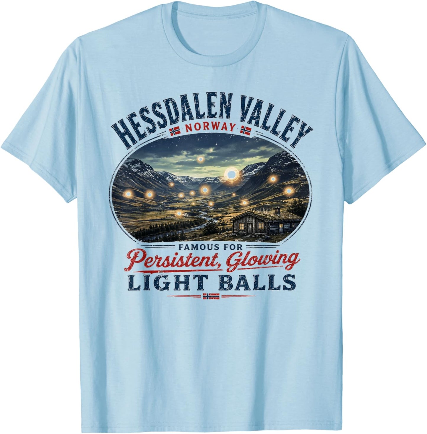 Hessdalen Valley Norway - Vintage Glowing Light Balls UFO T-Shirt - T-Shirt | Light Blue