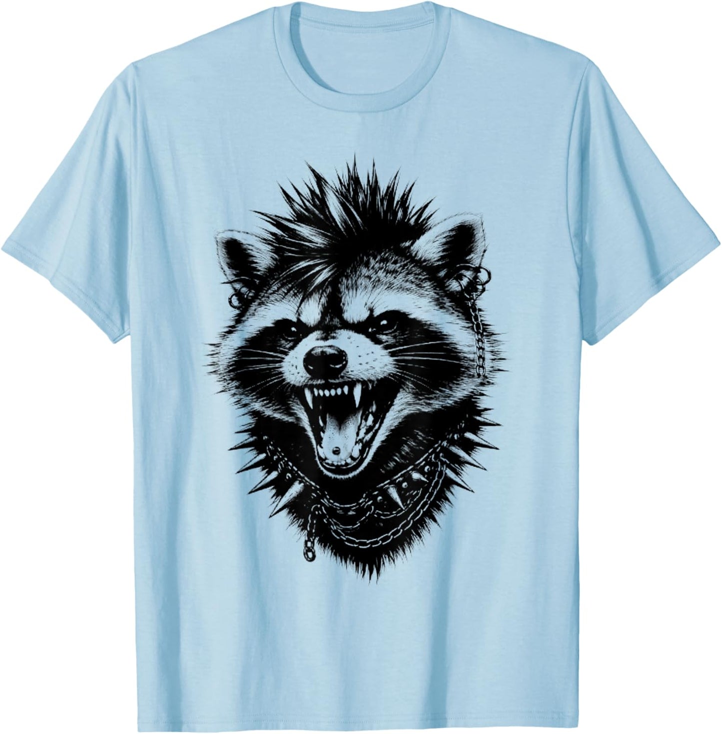 Punk Raccoon Mohawk Metalhead Punk Rock Animal T-Shirt - T-Shirt | Light Blue
