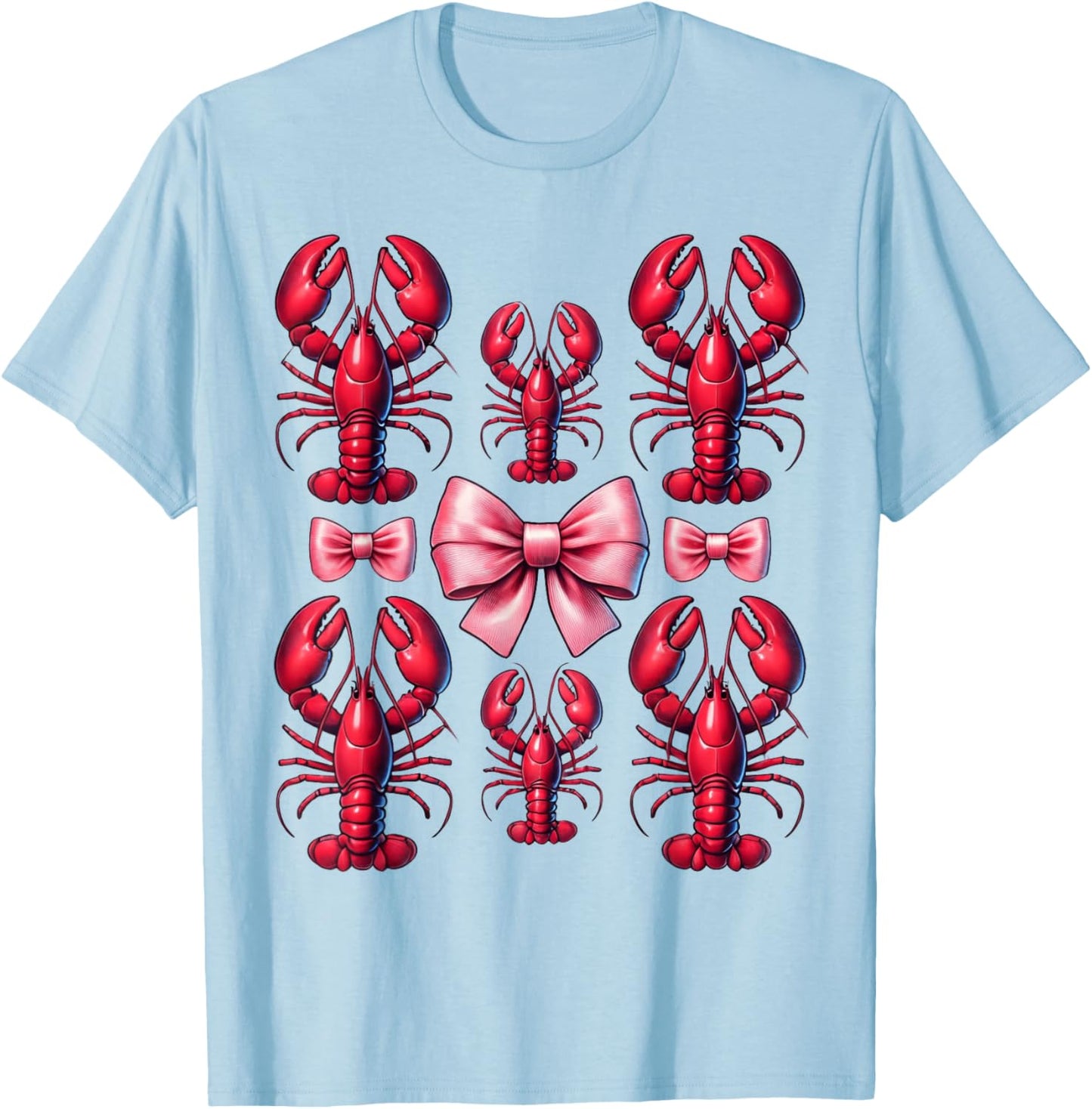 Pink Bow Cute Crawfish Crayfish Girls Women T-Shirt - T-Shirt | Light Blue