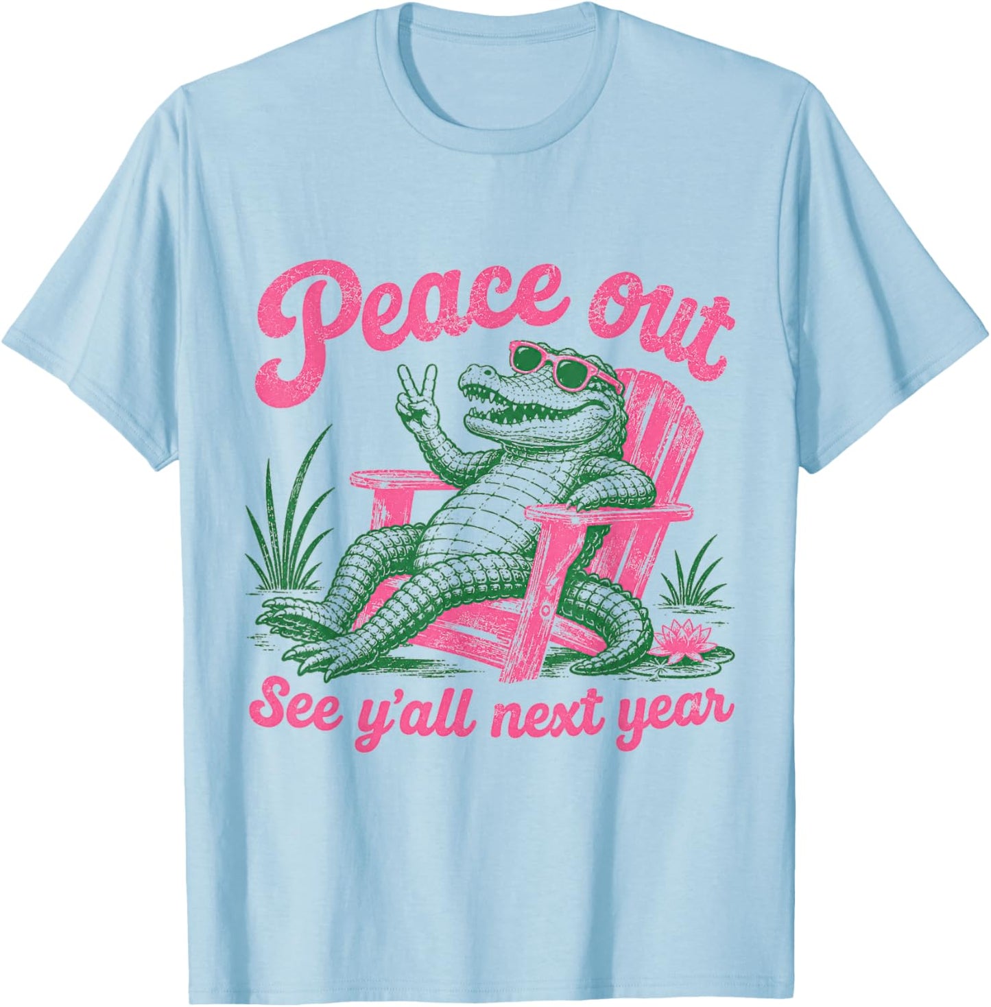 Peace Out See Y'all Later Teacher Summer Last Day of School T-Shirt - T-Shirt | Light Blue