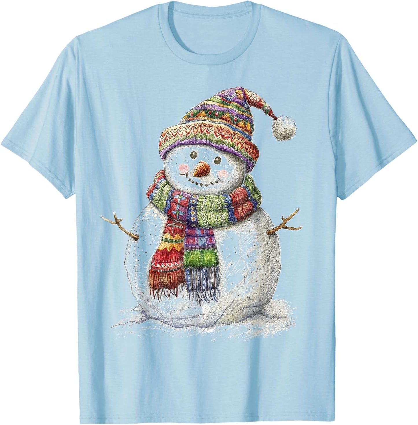 Snowman Christmas Graphic X-Mas Illustration Family Snowman T-Shirt - T-Shirt | Light Blue