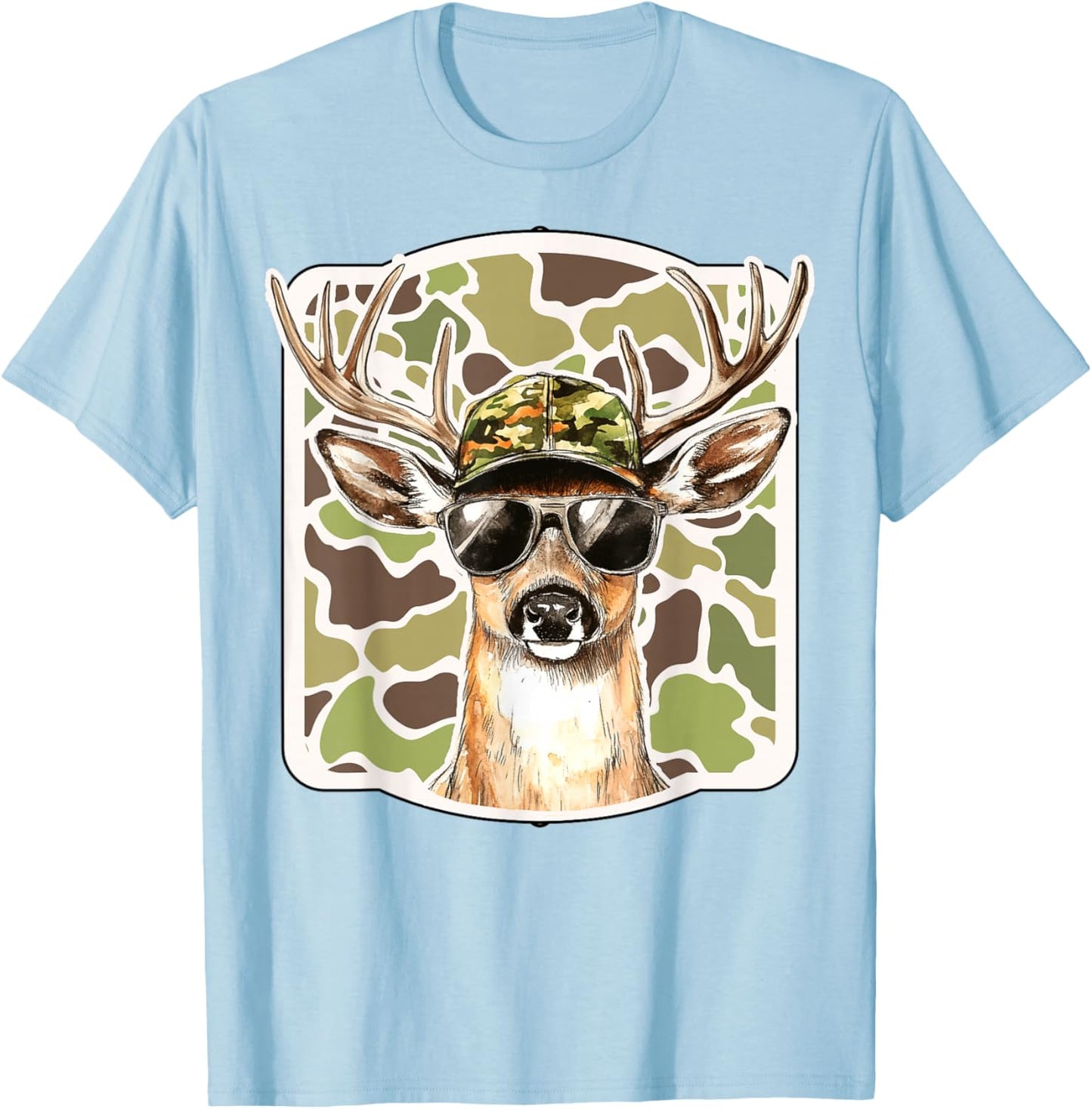 Camo Deer Head Buck Hunting Camouflage Hunter Boys Men Gift T-Shirt - T-Shirt | Light Blue