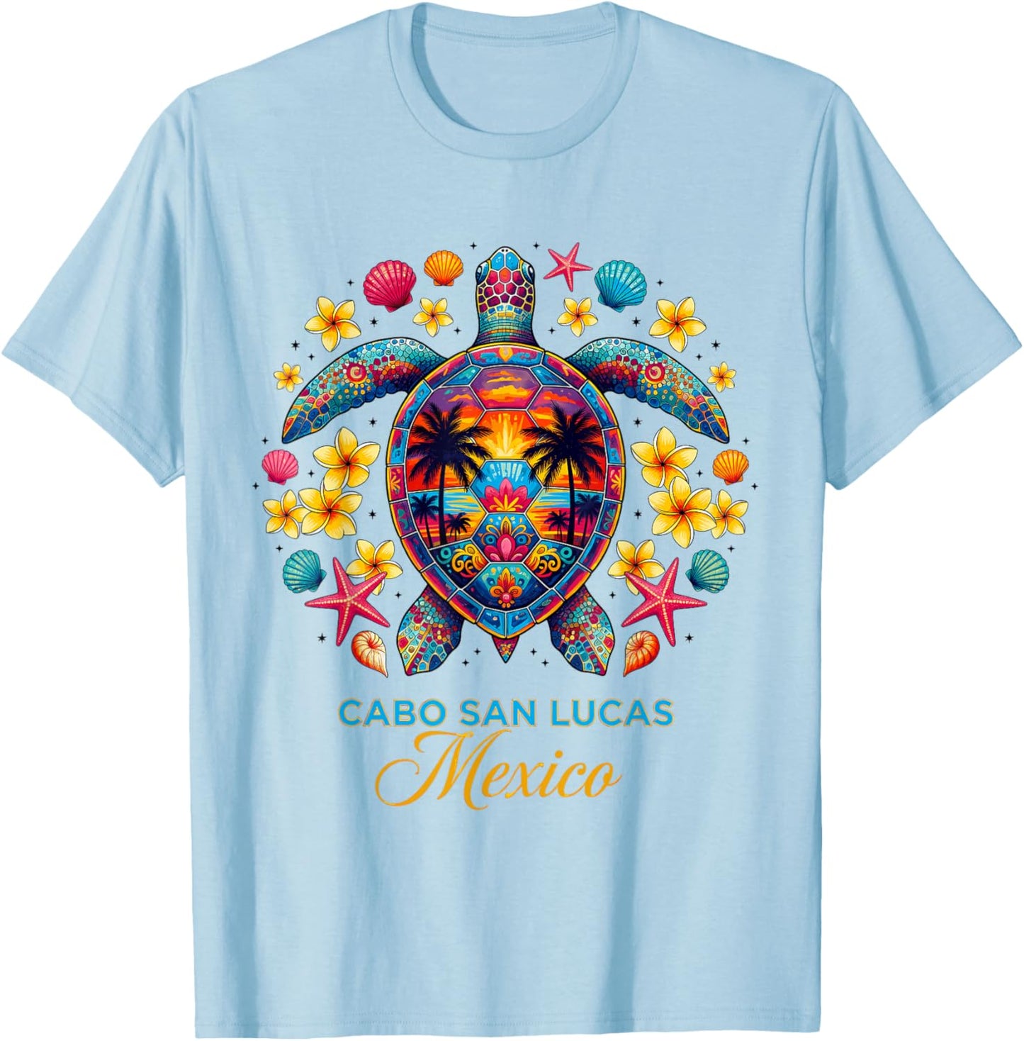 Cabo San Lucas Mexico Turtle Tropical Beach Sunset Summer T-Shirt - T-Shirt | Light Blue