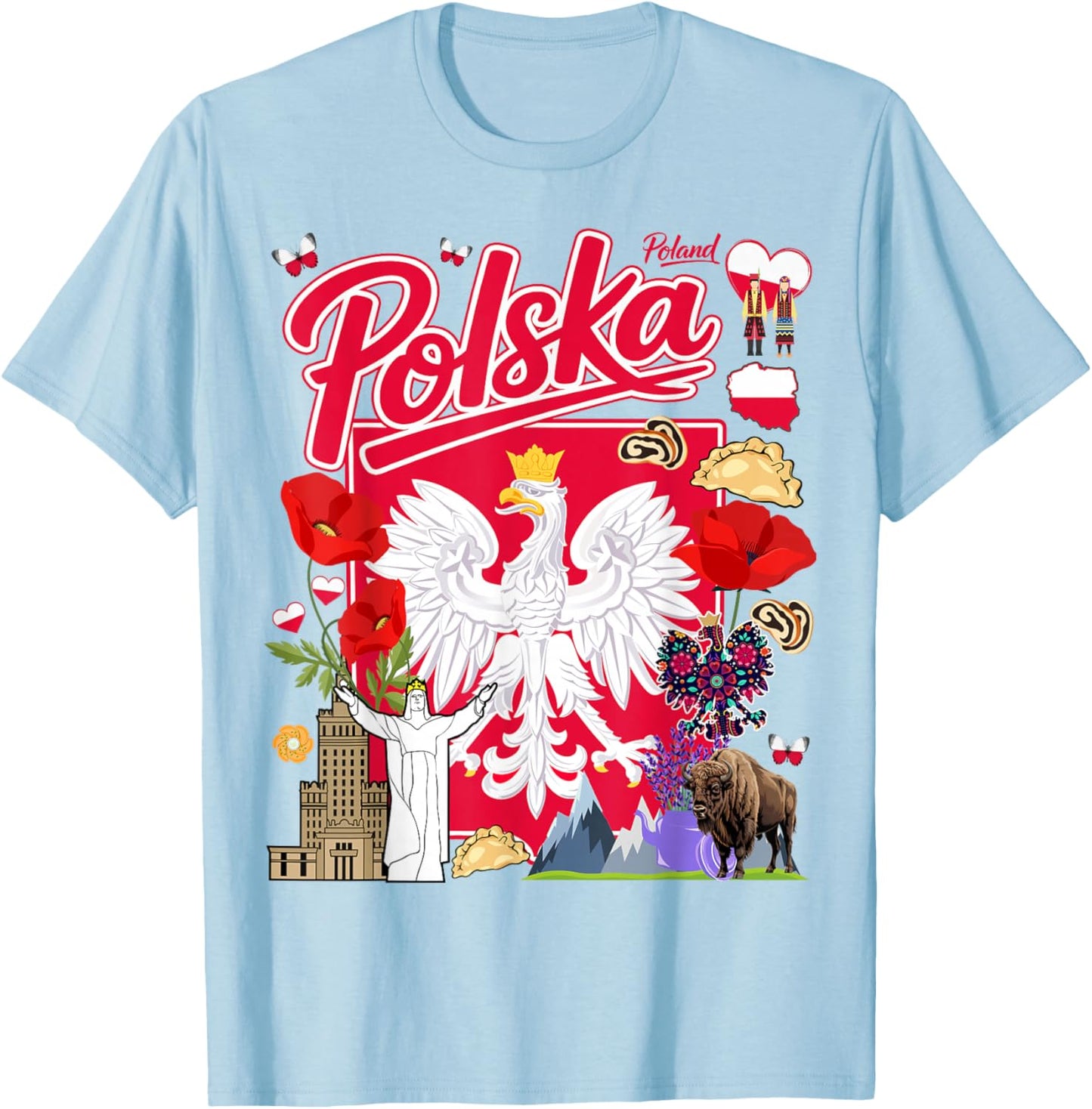 Polish Flag Polska Outfit Idea for Woman Folk Theme Polish T-Shirt - T-Shirt | Light Blue