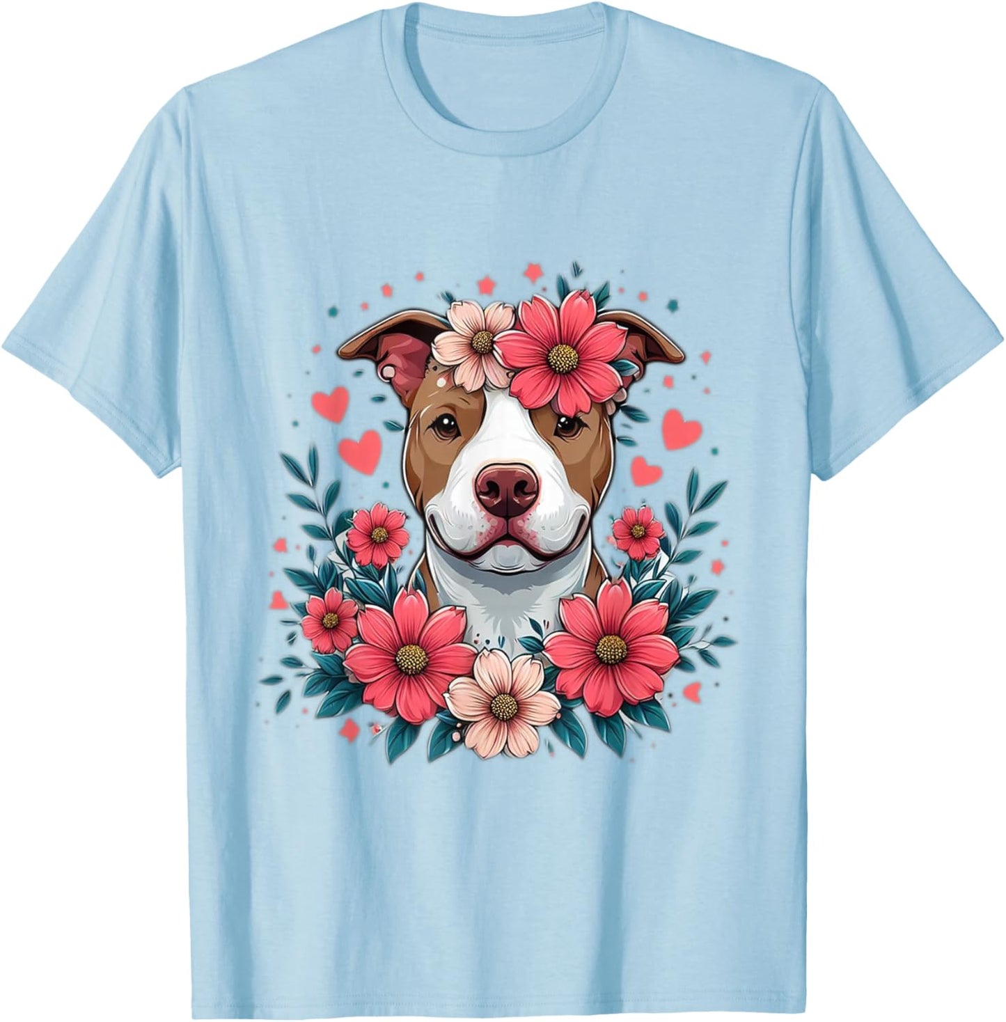 Pitbull Love/Pitbull Dog Flowers/Funny Pitbull T-Shirt - T-Shirt | Light Blue
