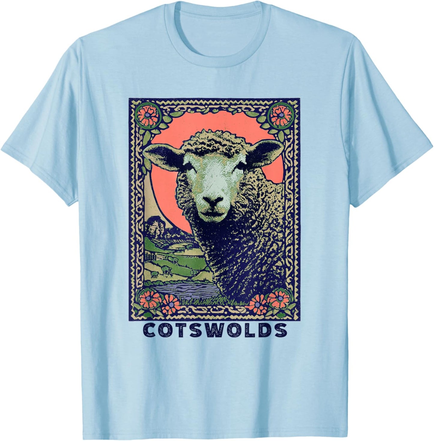 Cotswolds England UK Sheep Vintage Design Women Gardener's T-Shirt - T-Shirt | Light Blue