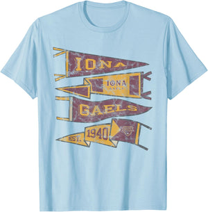 Iona University Gaels Distressed Pennants T-Shirt - T-Shirt | Light Blue