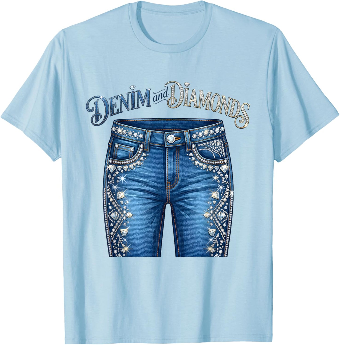 Denim and Diamonds Blue Denim Jeans Outfit Women Girls T-Shirt - T-Shirt | Light Blue