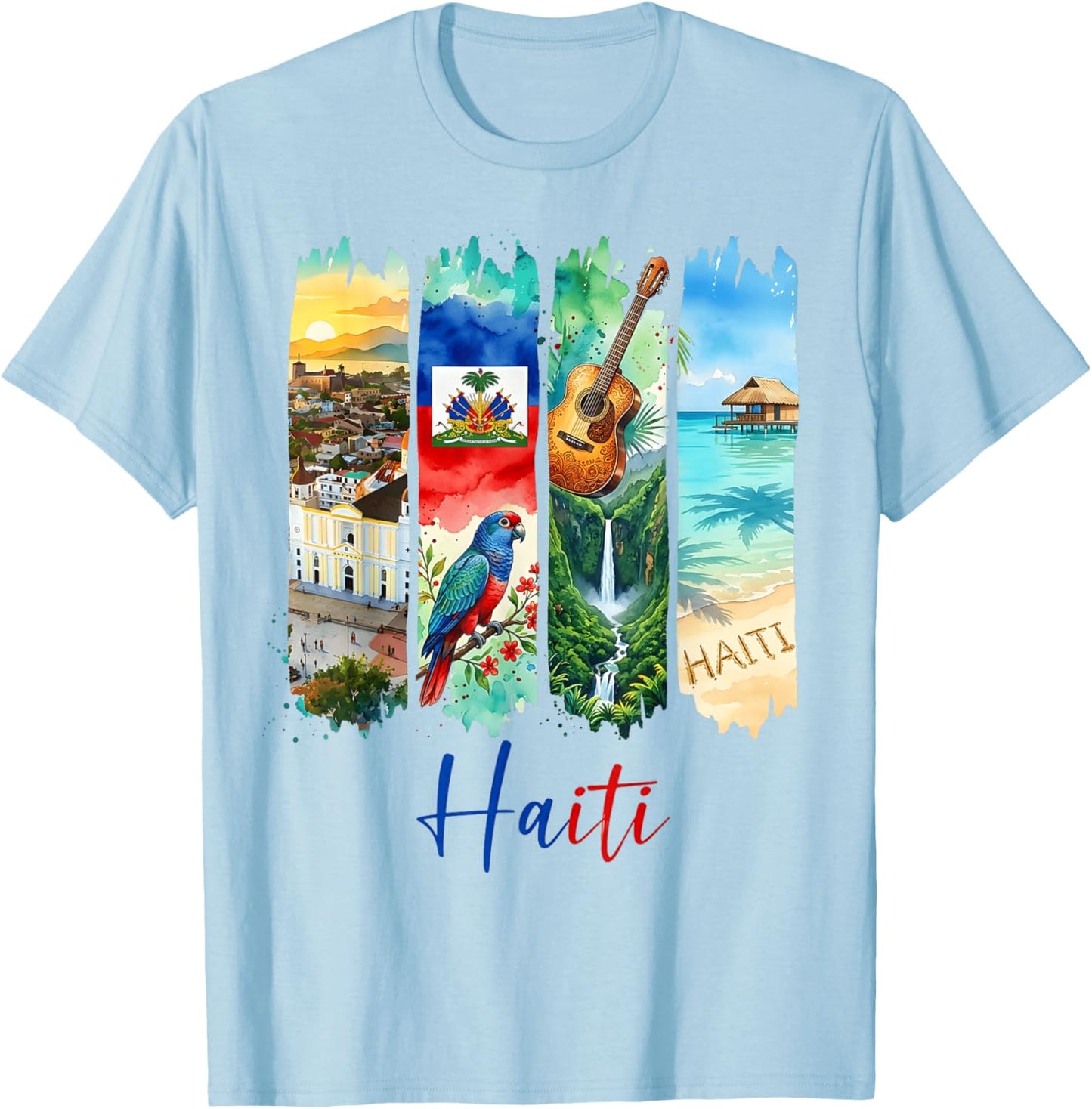 Haitian Travel Trip Brushstroke Bukhara Caribbean Souvenir T-Shirt - T-Shirt | Light Blue