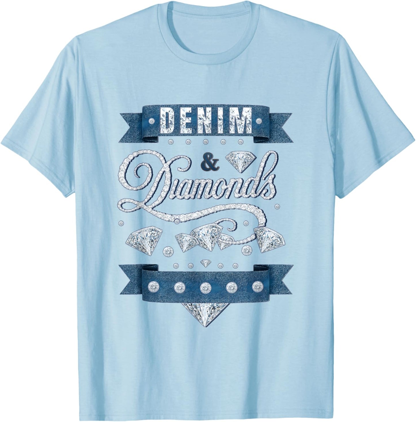 Denim and Diamonds Western Cowgirl Glam Style Men T-Shirt - T-Shirt | Light Blue