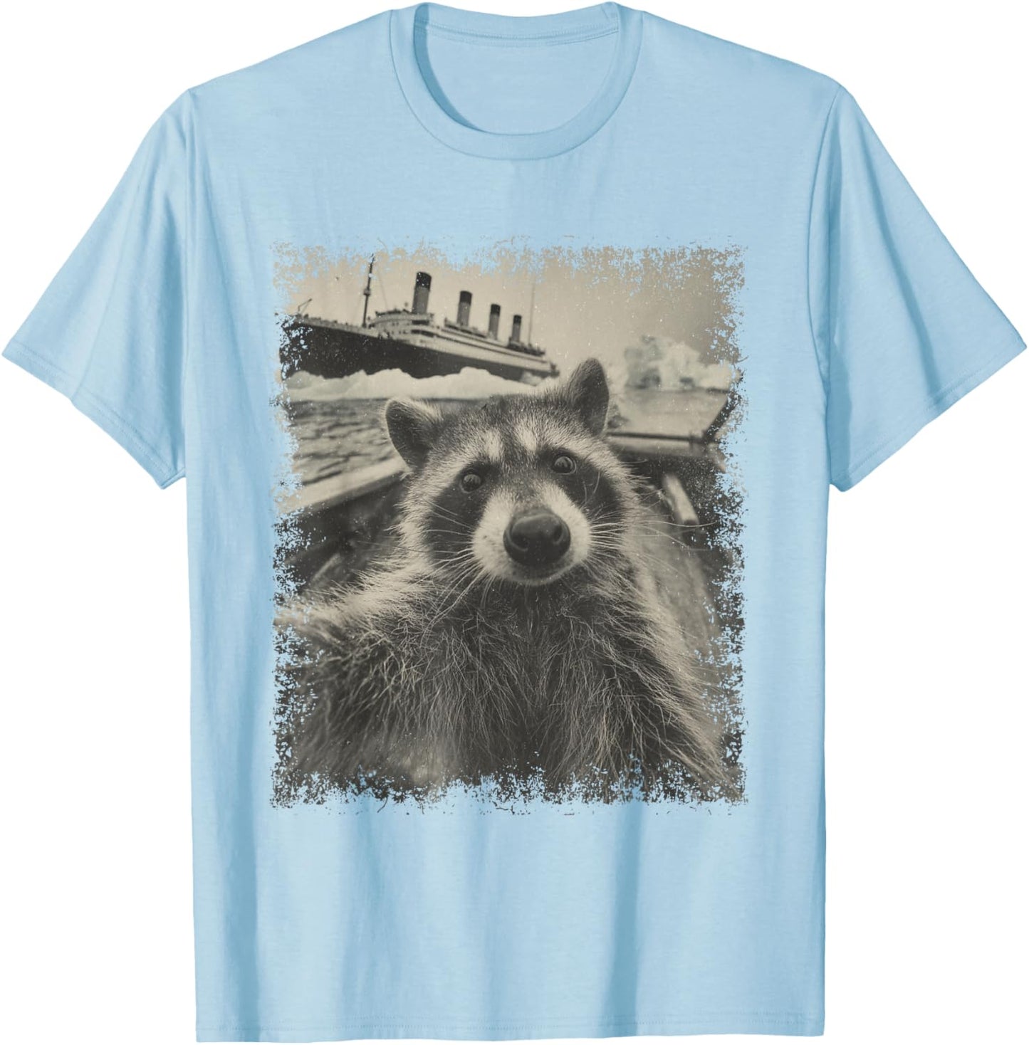 Raccoon Selfie Titanic Iceberg Vintage Ship Humor T-Shirt - T-Shirt | Light Blue