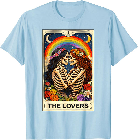Lovers Tarot Card Lesbian Couple Matching LGBTQ Pride T-Shirt - T-Shirt | Light Blue