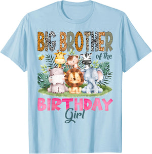 Big Brother Of The Birthday Girl Safari Jungle Animal Lover T-Shirt - T-Shirt | Light Blue