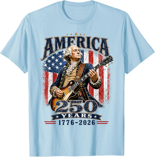 Vintage George Washington Playing Guitar 250 Years T-Shirt - T-Shirt | Light Blue