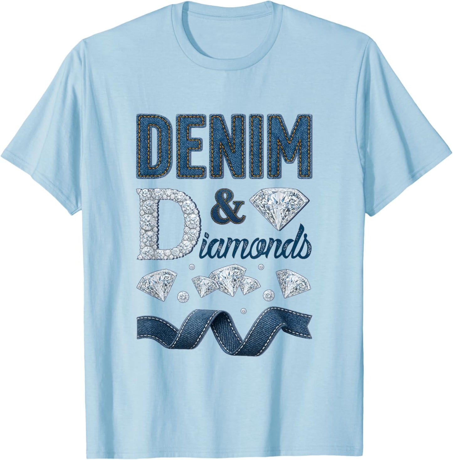 Denim and Diamonds Western Cowgirl Glam Style Men T-Shirt - T-Shirt | Light Blue