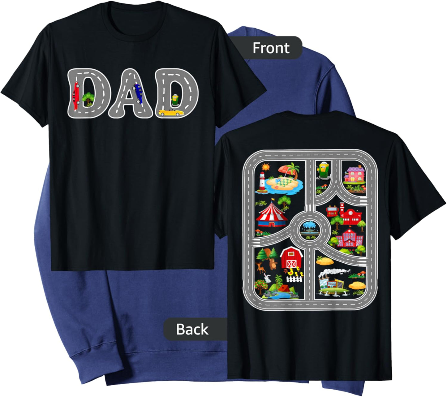 Play Cars On Dad's Back Mat Road Car Race Track (Two Side) Sweatshirt - Sweatshirt | Navy