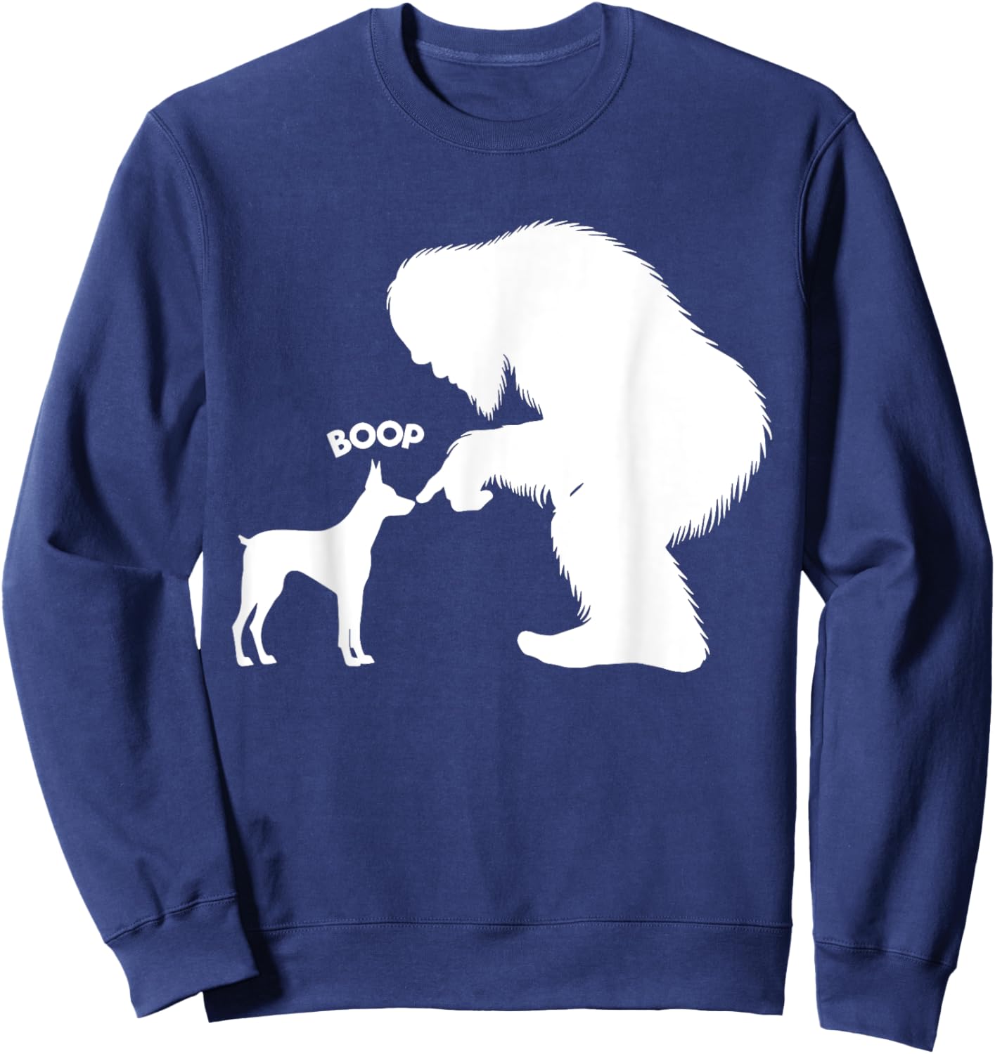 DesignDorks -Adults Funny Bigfoot Sasquatch Doberman Pinscher Boop Black Short Sleeve Classic Fit Cotton Blend Sweatshirt - Sweatshirt | Navy