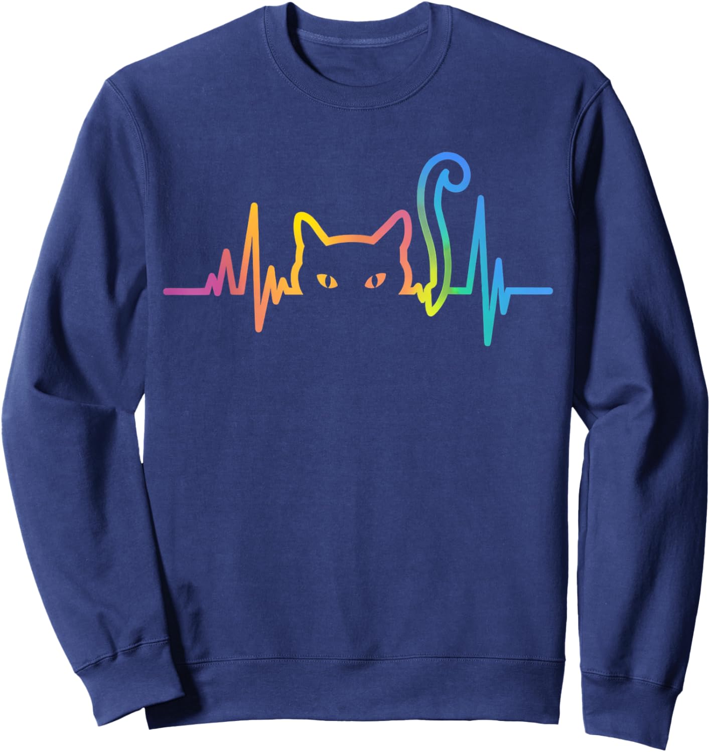 Heartbeat Cat Lover Cute Cat Owner Animal Silhouette Art ECG Sweatshirt - Sweatshirt | Navy