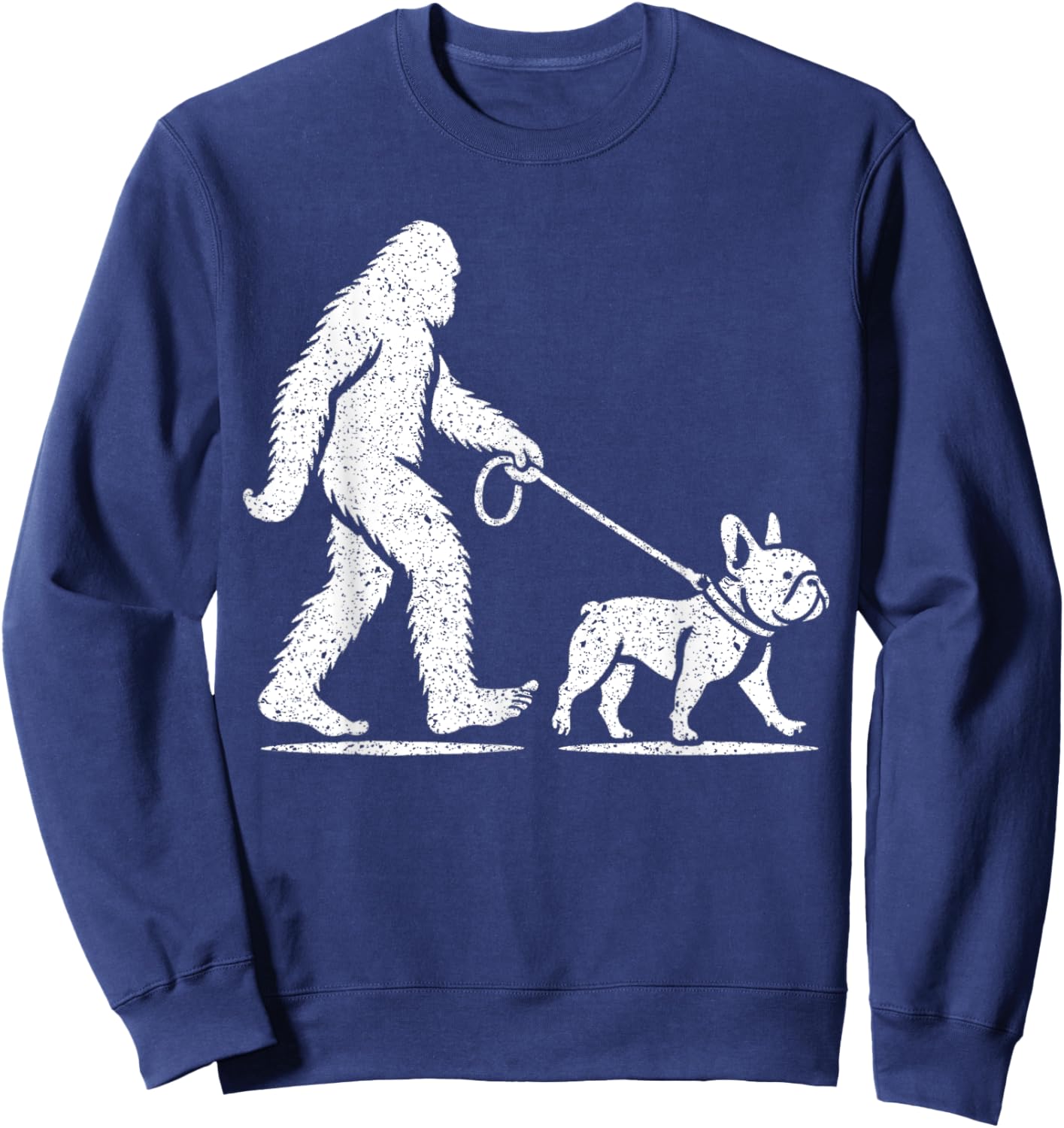 Bigfoot Walking A French Bulldog Sasquatch Design Men Women Kids Sweatshirt - Sweatshirt | Navy