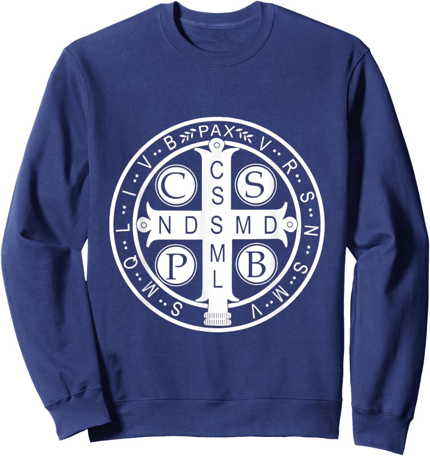 St. Benedict Medal - Traditional Latin Catholic Christian Sweatshirt - Sweatshirt | Navy