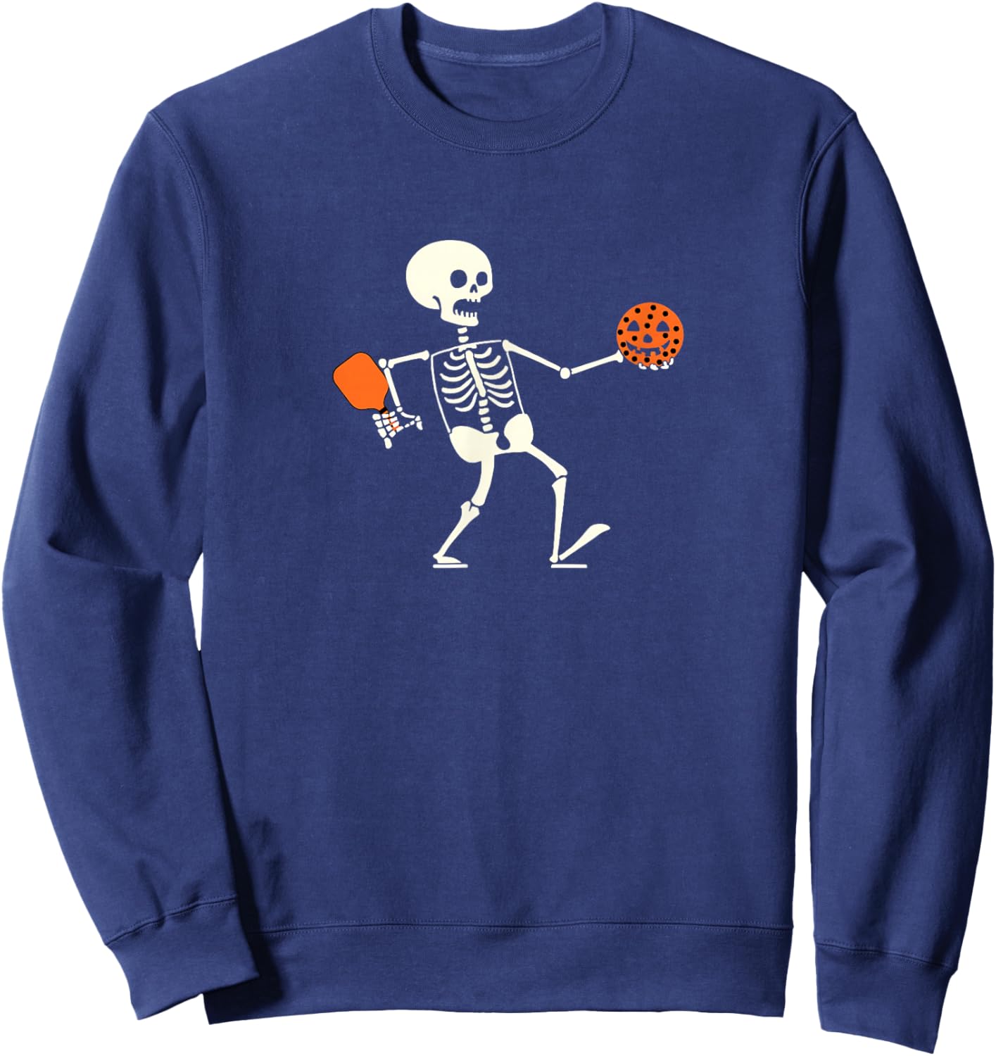 Funny Skeleton playing Pickleball Halloween Sweatshirt - Sweatshirt | Navy