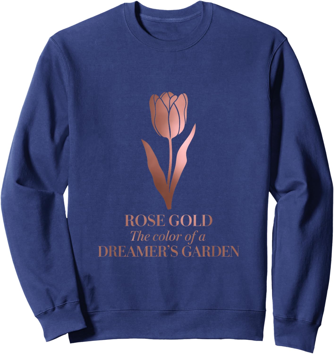 Minimalist Floral Rose-Gold Dreamer’s Garden Tulip Art Sweatshirt - Sweatshirt | Navy