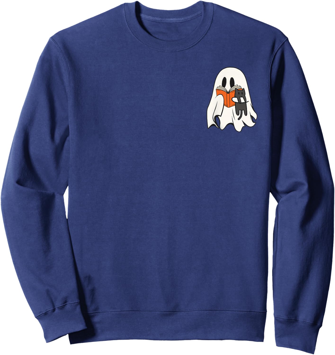 Cute Ghost Cat Reading Book Spooky Season Halloween Costume Sweatshirt - Sweatshirt | Navy