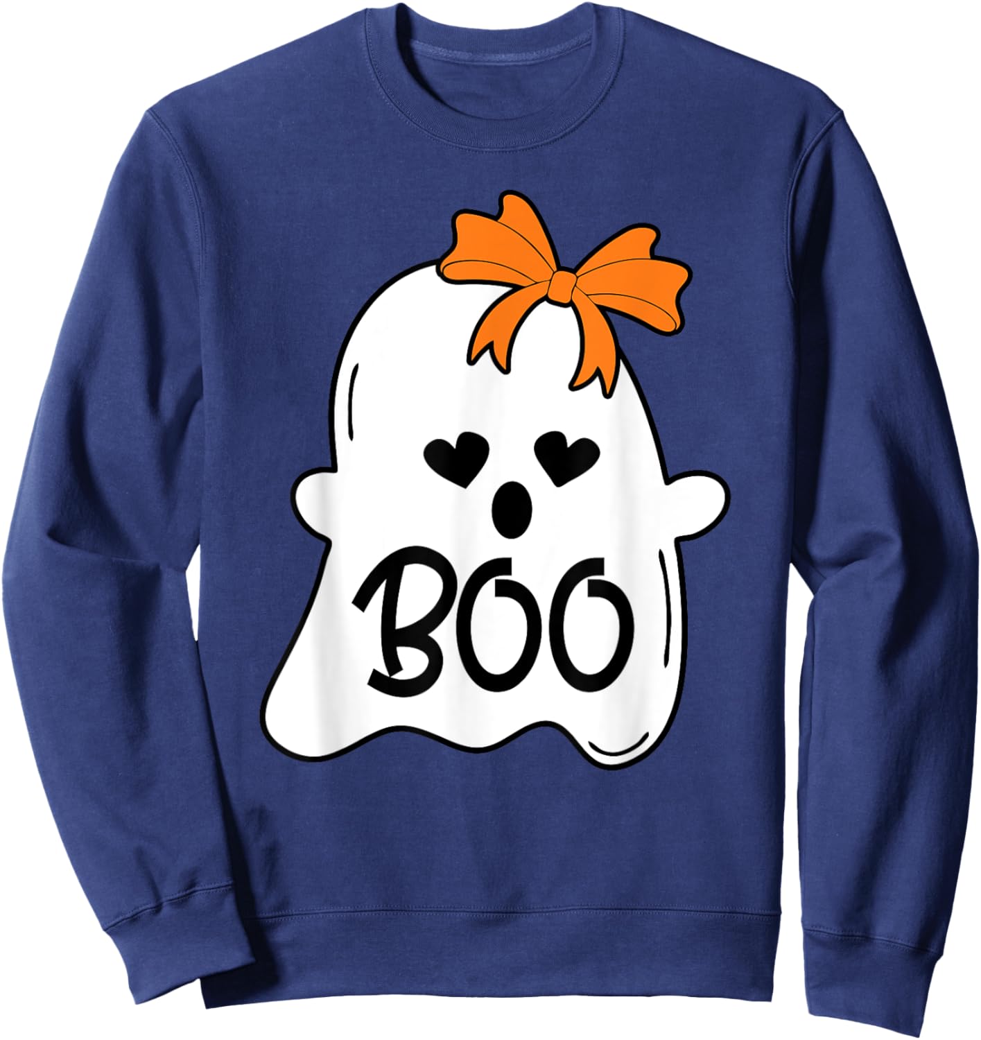Ghost with Bow Boo Girls Halloween Sweatshirt - Sweatshirt | Navy