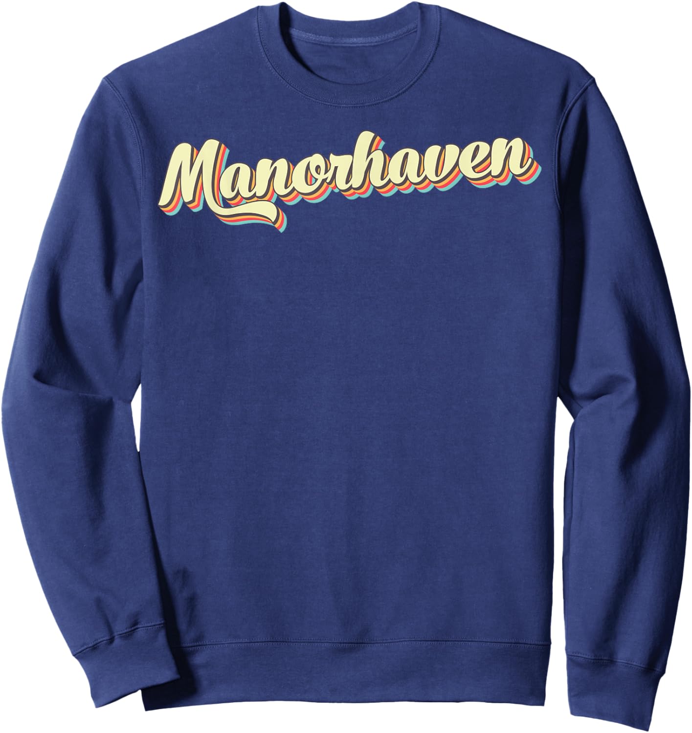 Manorhaven Retro Art Baseball Font Vintage Sweatshirt - Sweatshirt | Navy