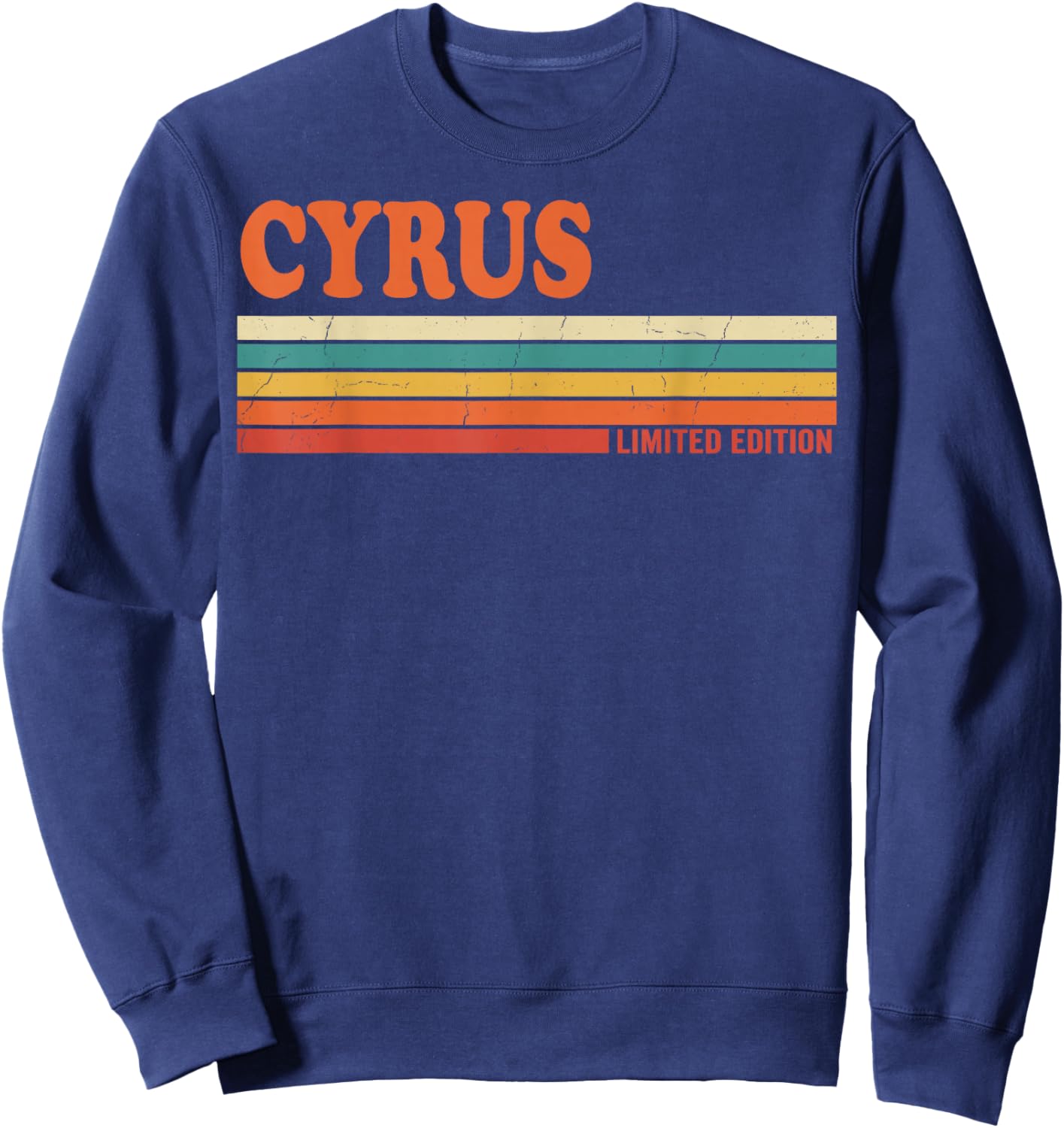 Cyrus Rétro Prénom Personnalisé Rayures Vintage Sweatshirt - Sweatshirt | Navy