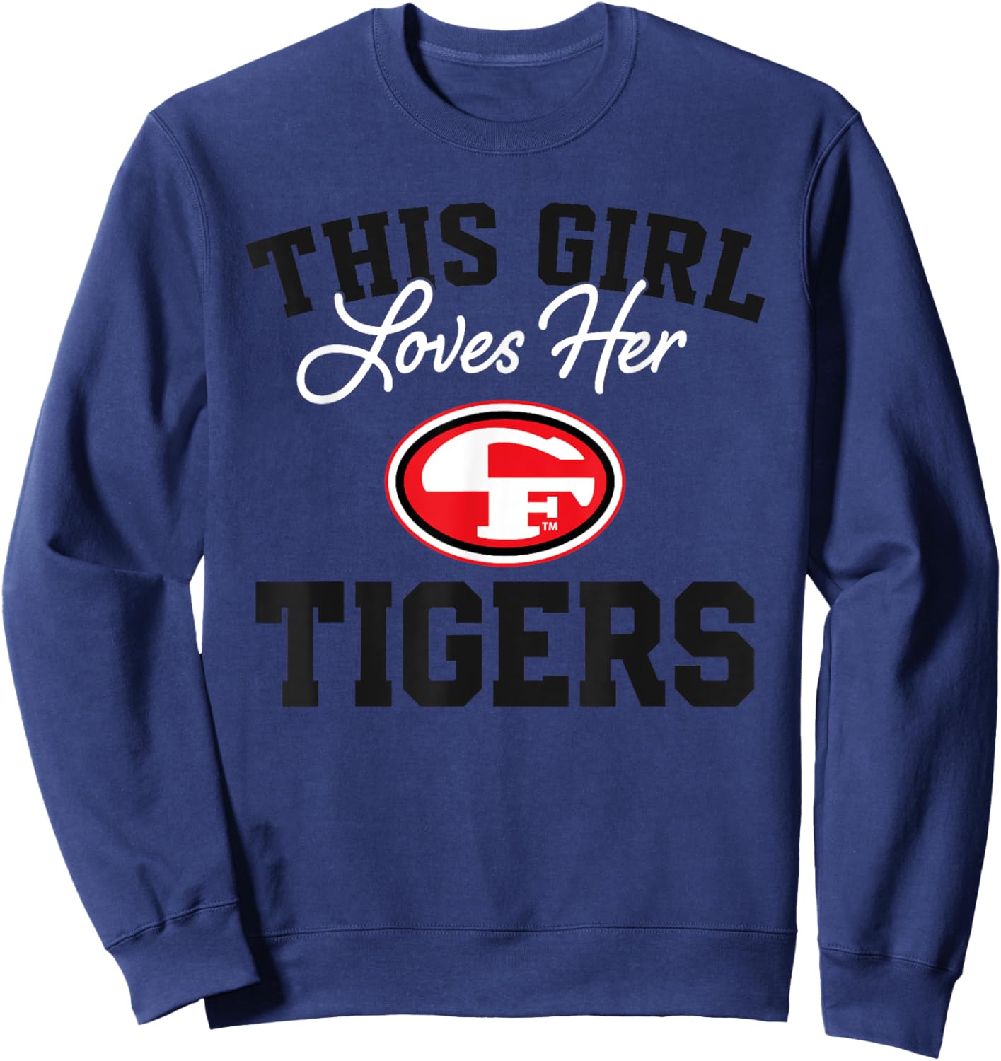 Cedar Falls Tigers Logo This Girl Loves Her HS Sweatshirt - Sweatshirt | Navy
