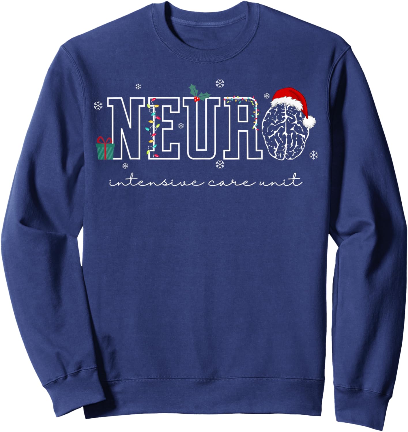 Neuro ICU Nurse Brain Neuroscience ICU Nurse Santa Christmas Sweatshirt - Sweatshirt | Navy