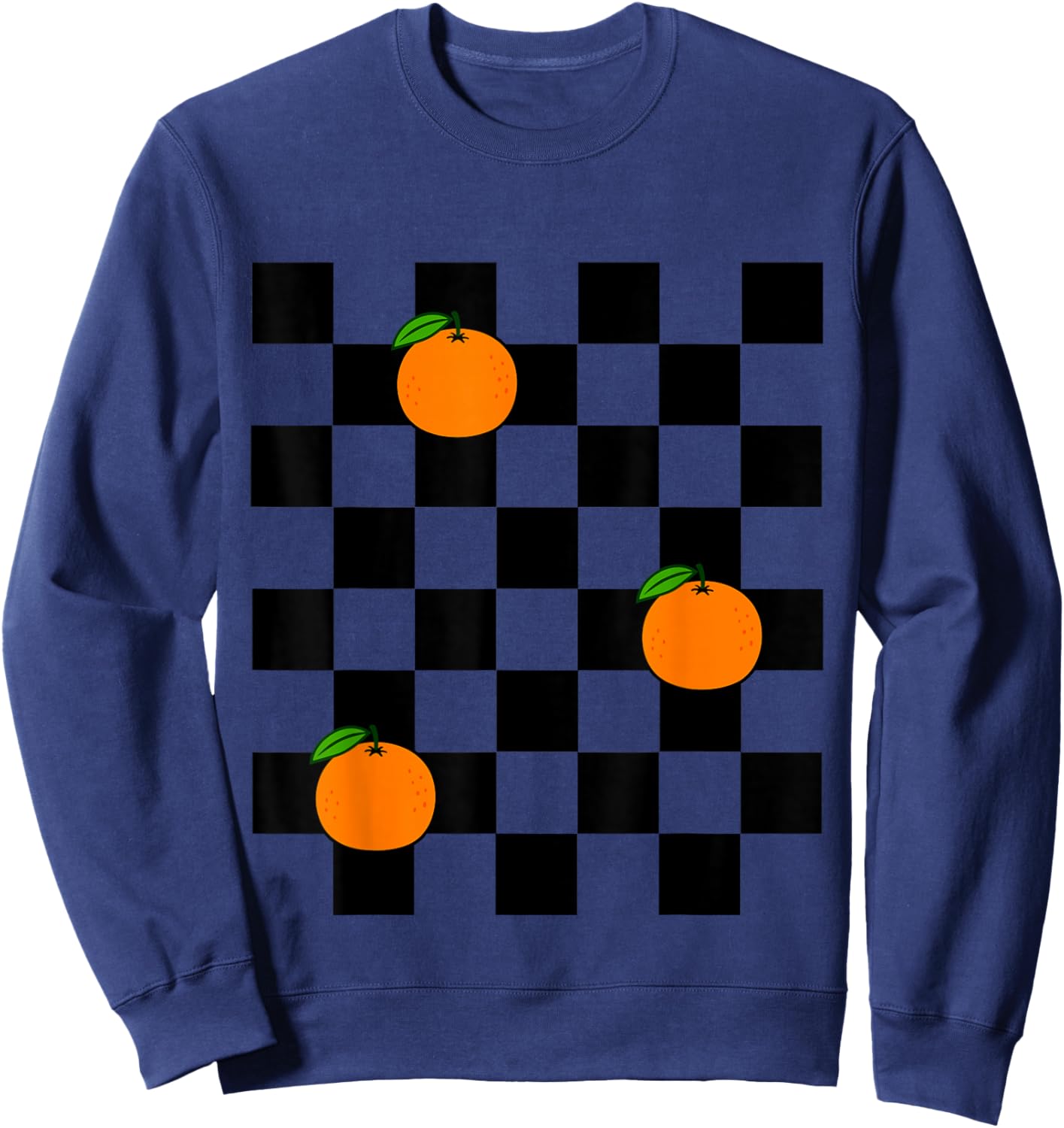 Black White Checkerboard Oranges Sweatshirt - Sweatshirt | Navy