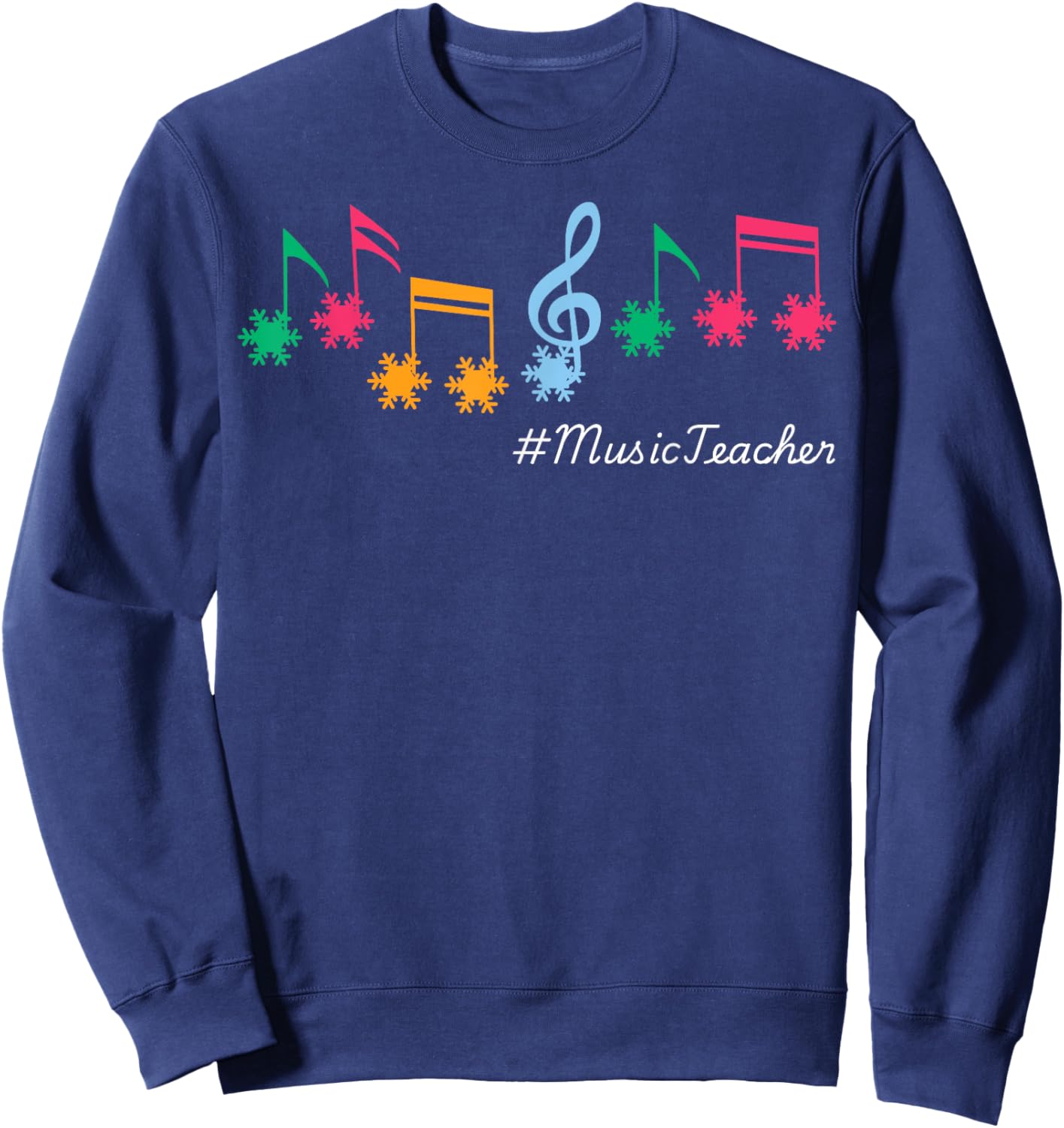 Funny Music Teacher Christmas Music Notes Snowflakes Outfit Sweatshirt - Sweatshirt | Navy