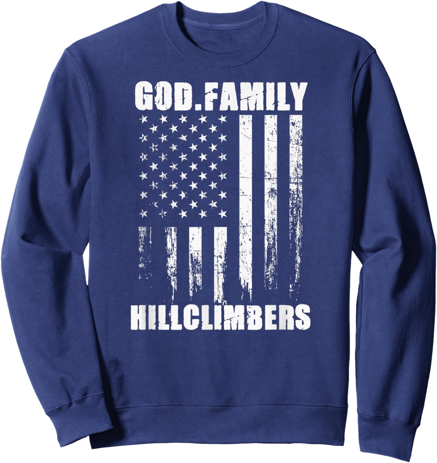 Urbana Hillclimbers God. Family. Vintage USA Flag Sweatshirt - Sweatshirt | Navy