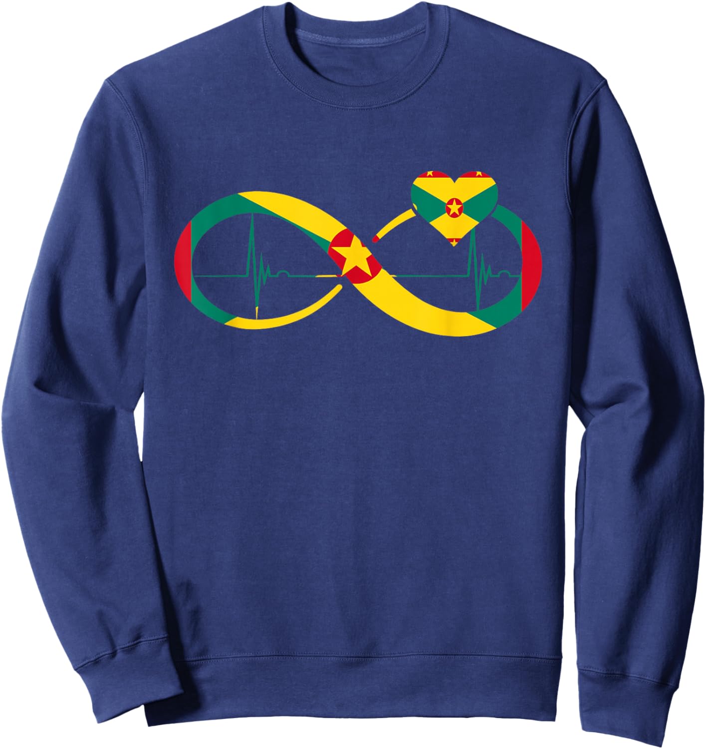 Grenada Flag Heartbeat EKG Pulse Infinity Grenadian Pride Sweatshirt - Sweatshirt | Navy