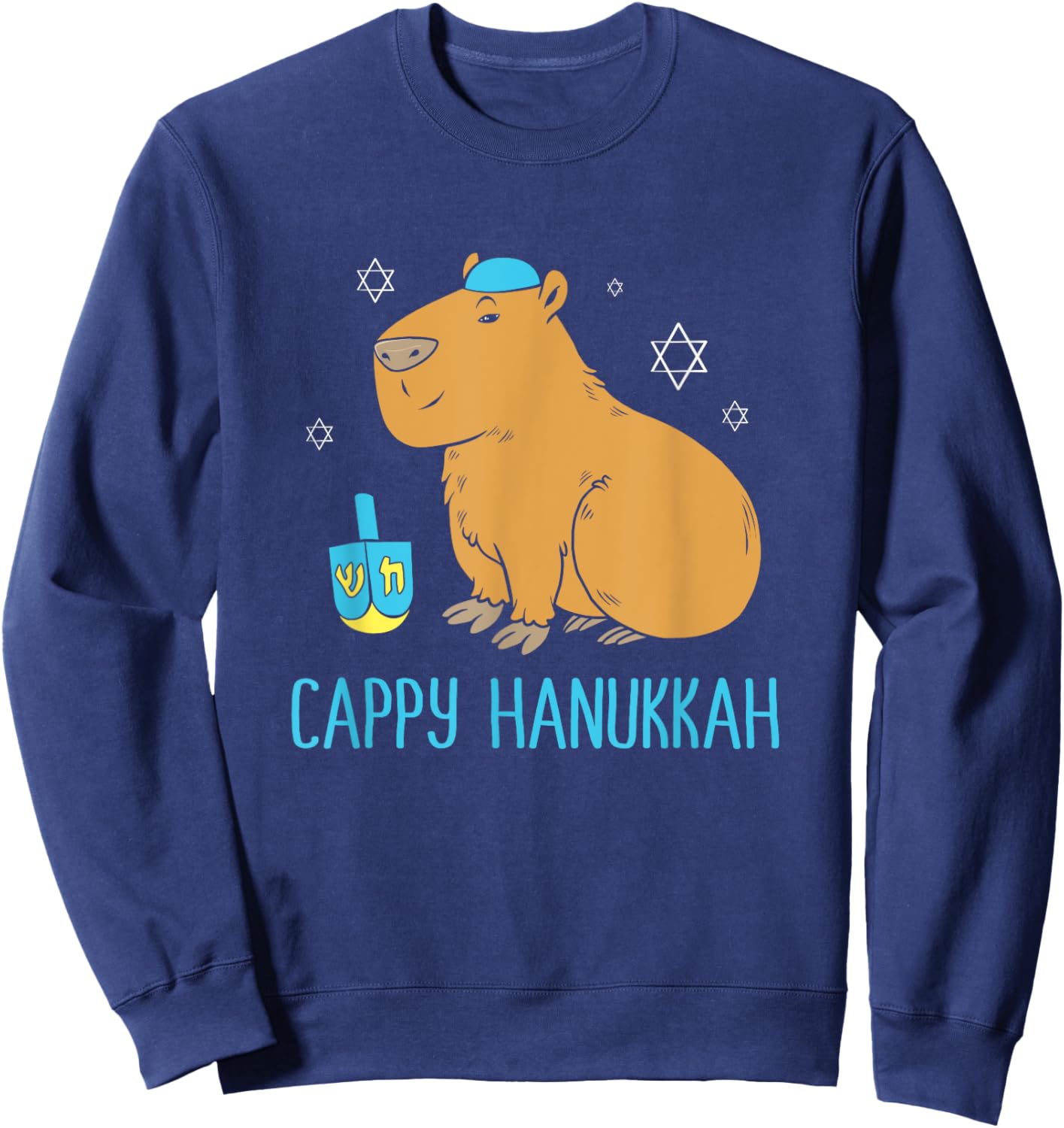 Hanukkah Capybara Dreidel Game Cute Cappy Hanukkah Sweatshirt - Sweatshirt | Navy