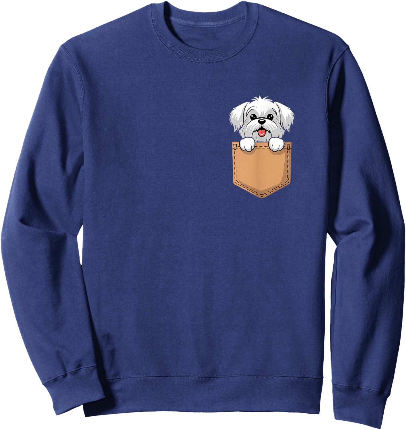 Maltese In Pocket Dog Owner Cute Puppy Lover Men Women Kids Sweatshirt - Sweatshirt | Navy