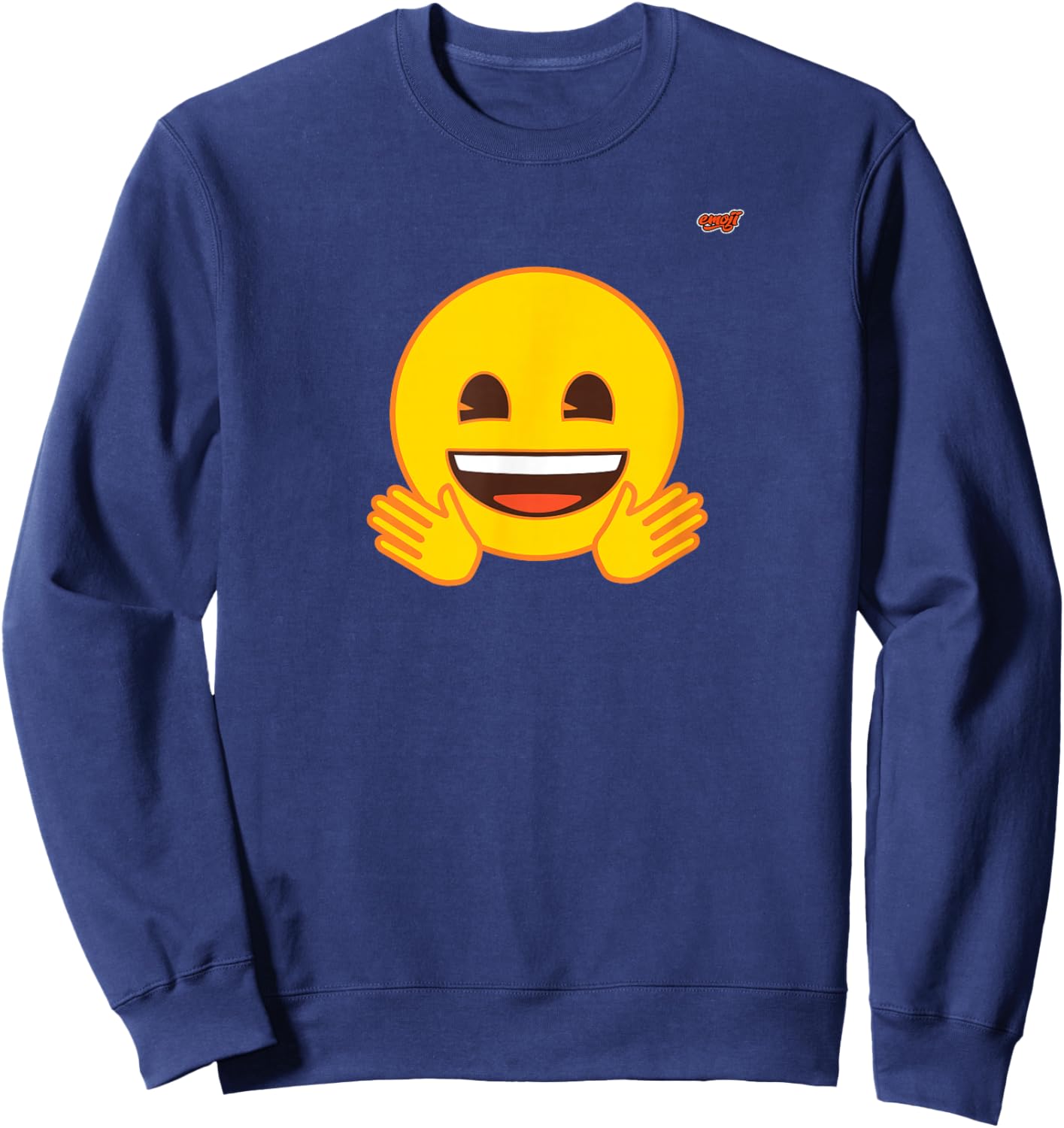 Official Emoji Yellow Smile Face Smiling Open Hands Sweatshirt - Sweatshirt | Navy