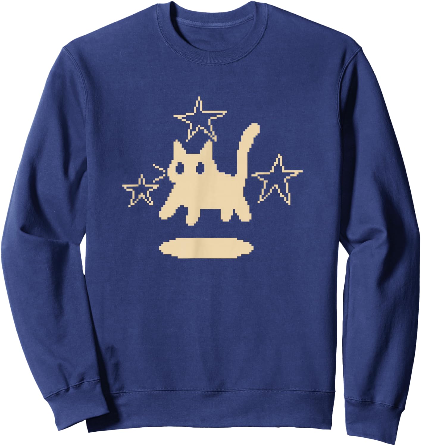 Pixel 90s Y2K Scary Tomcat Cat is Scared Under Stars Sweatshirt - Sweatshirt | Navy