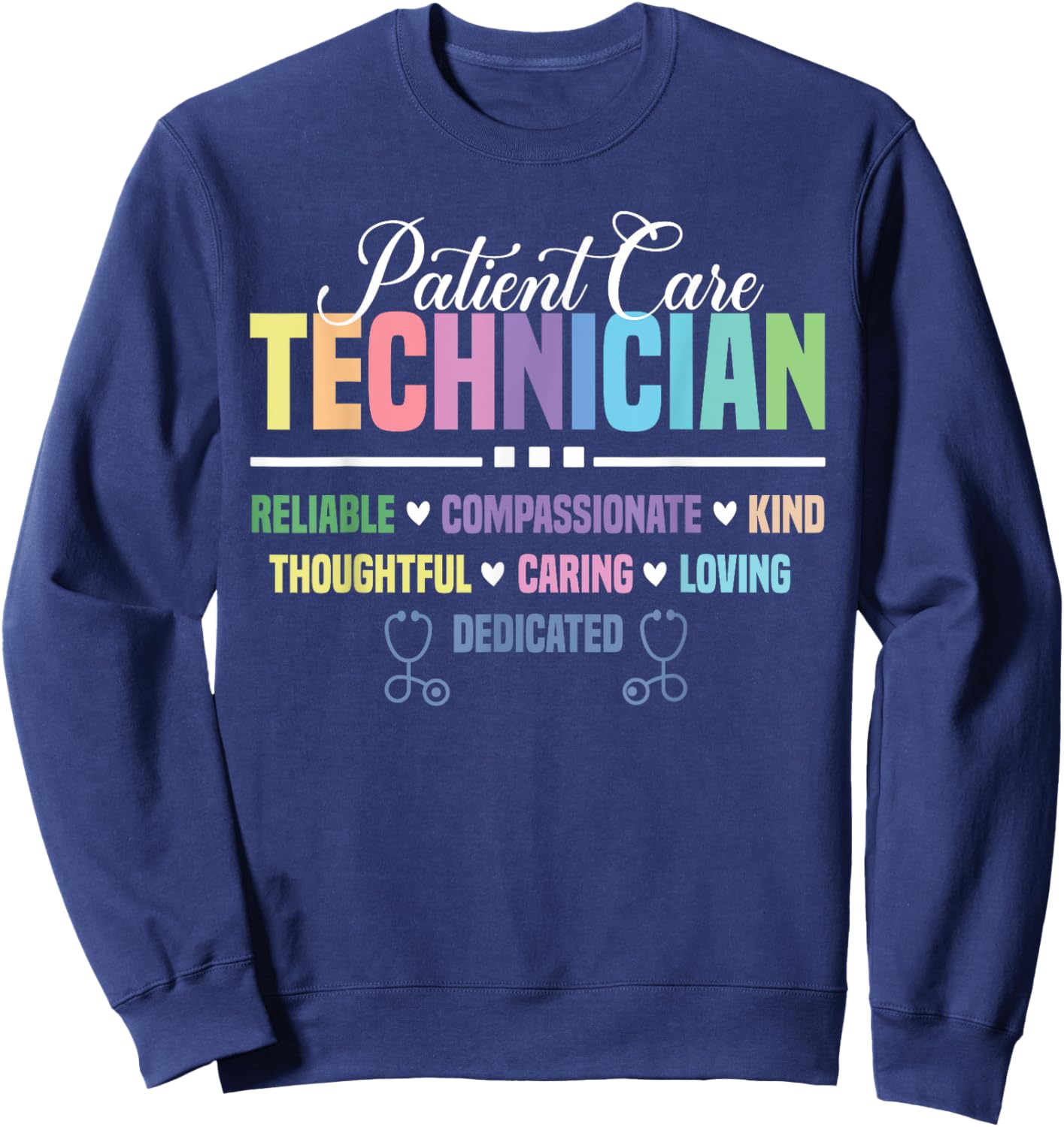 Patient Care Technician Heart Stethoscope PCT Sweatshirt - Sweatshirt | Navy