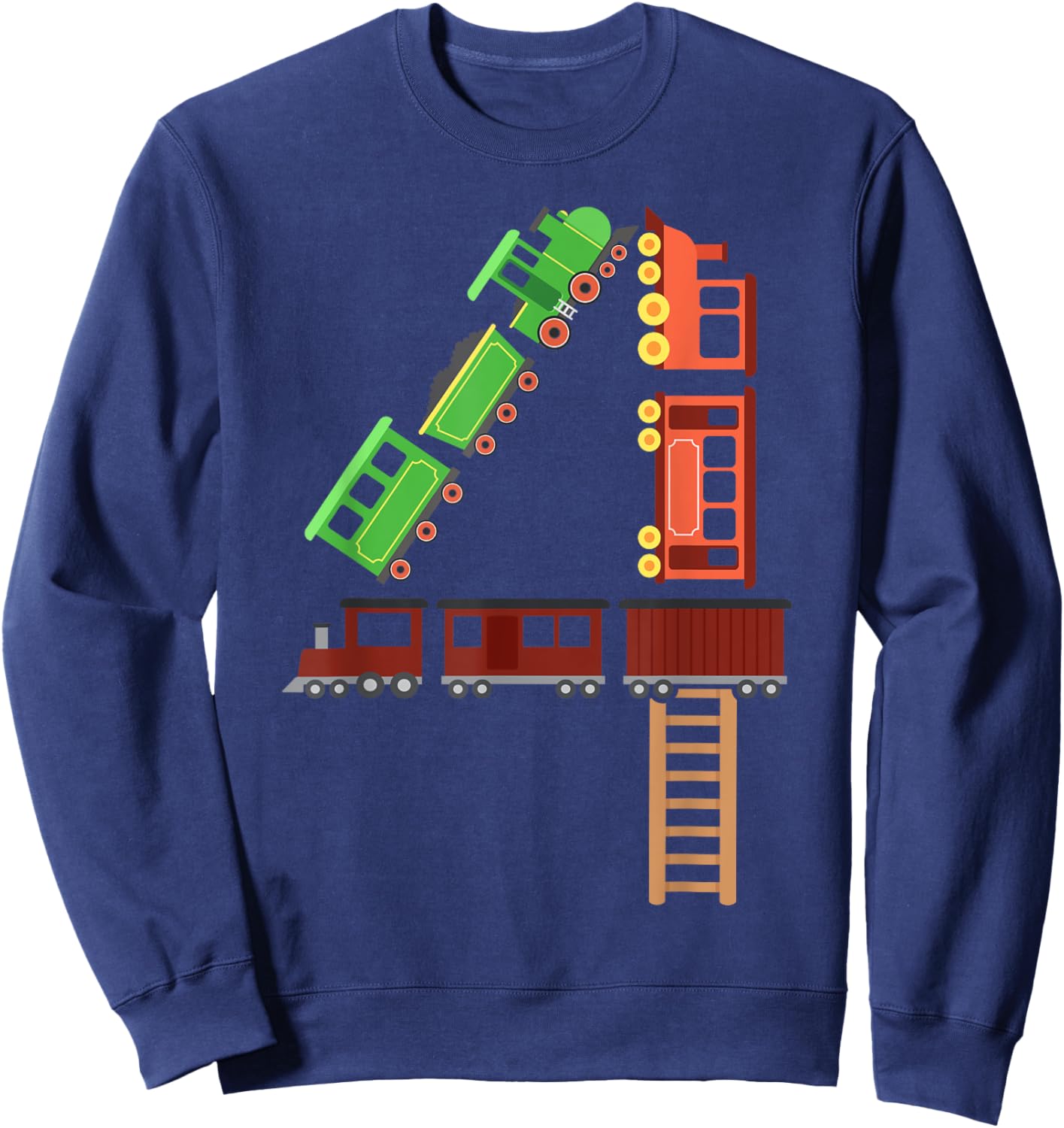 Kids 4th Birthday Train Boys Girls Fun 4 Year Old Train Sweatshirt - Sweatshirt | Navy