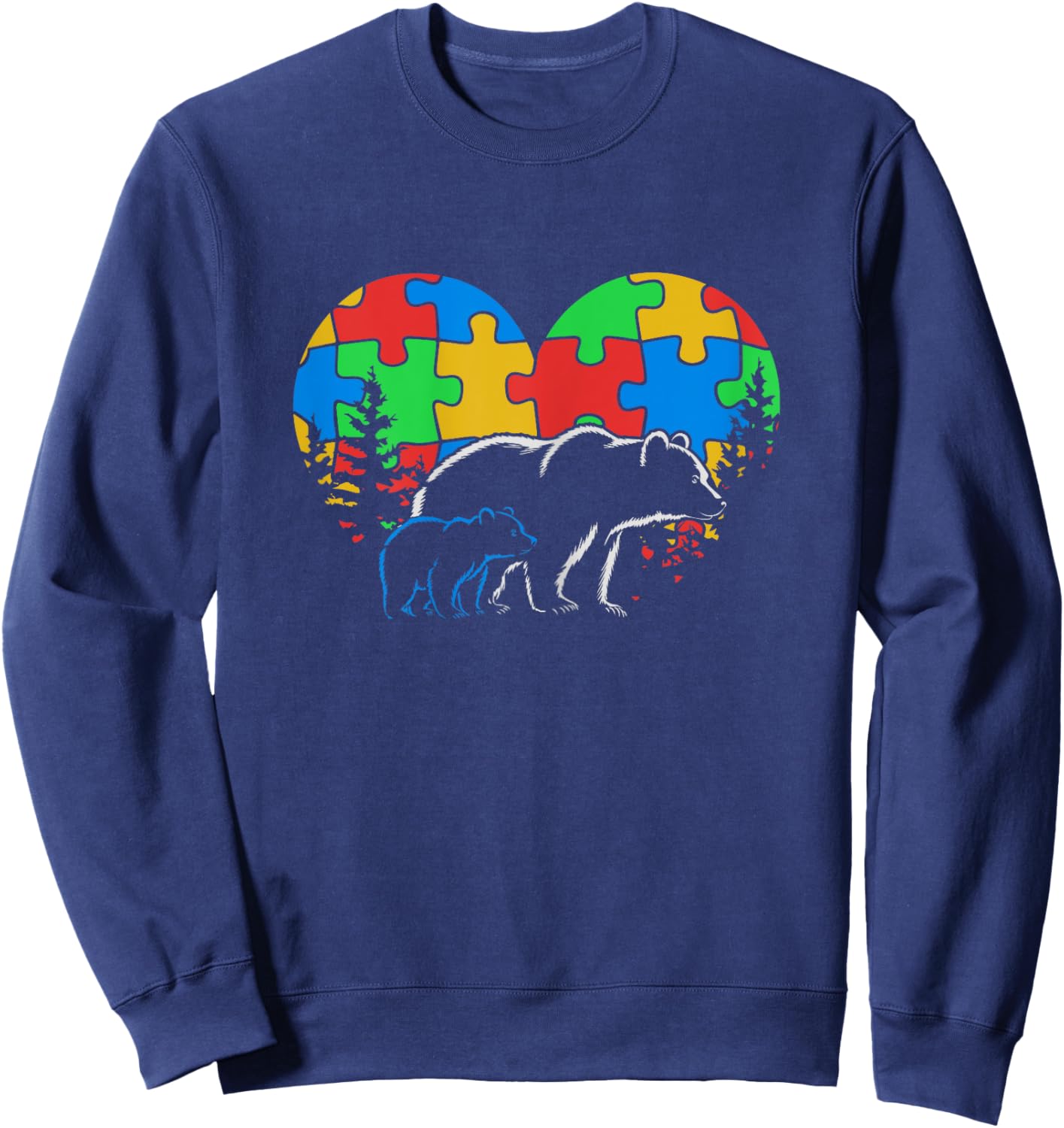 Autism Mama Bear Mom Love Support Child Autism Awareness Sweatshirt - Sweatshirt | Navy