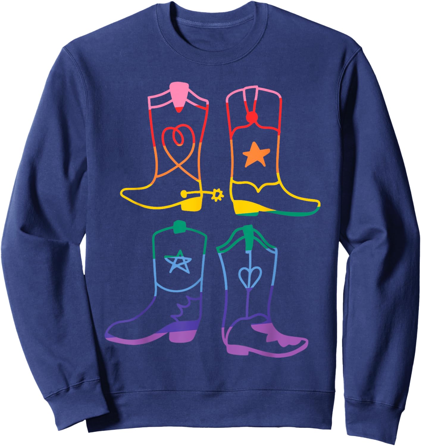 Gay Pride Western Rodeo LGBTQ Cowboy Cowgirl Boots Rainbow Sweatshirt - Sweatshirt | Navy