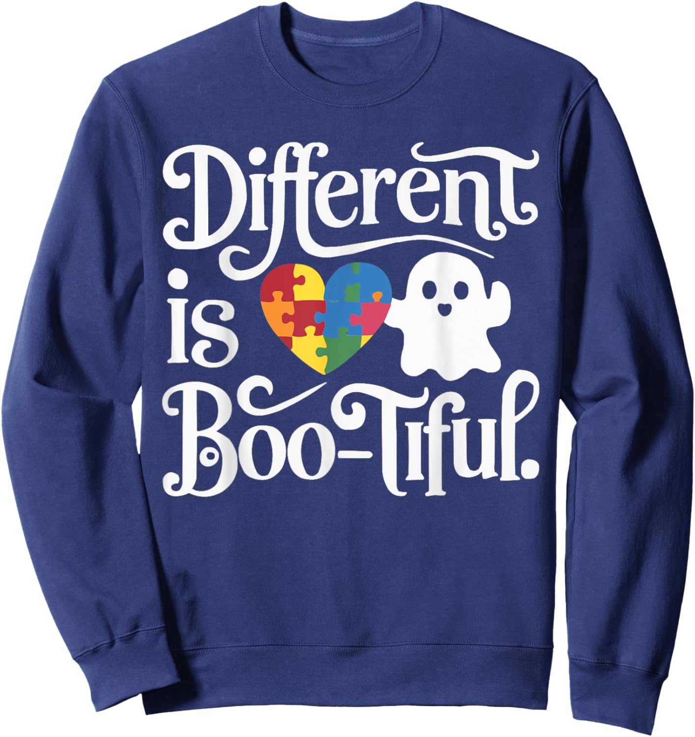 Support Autism Halloween Spooky Autistic Trick Or Treat Sweatshirt - Sweatshirt | Navy