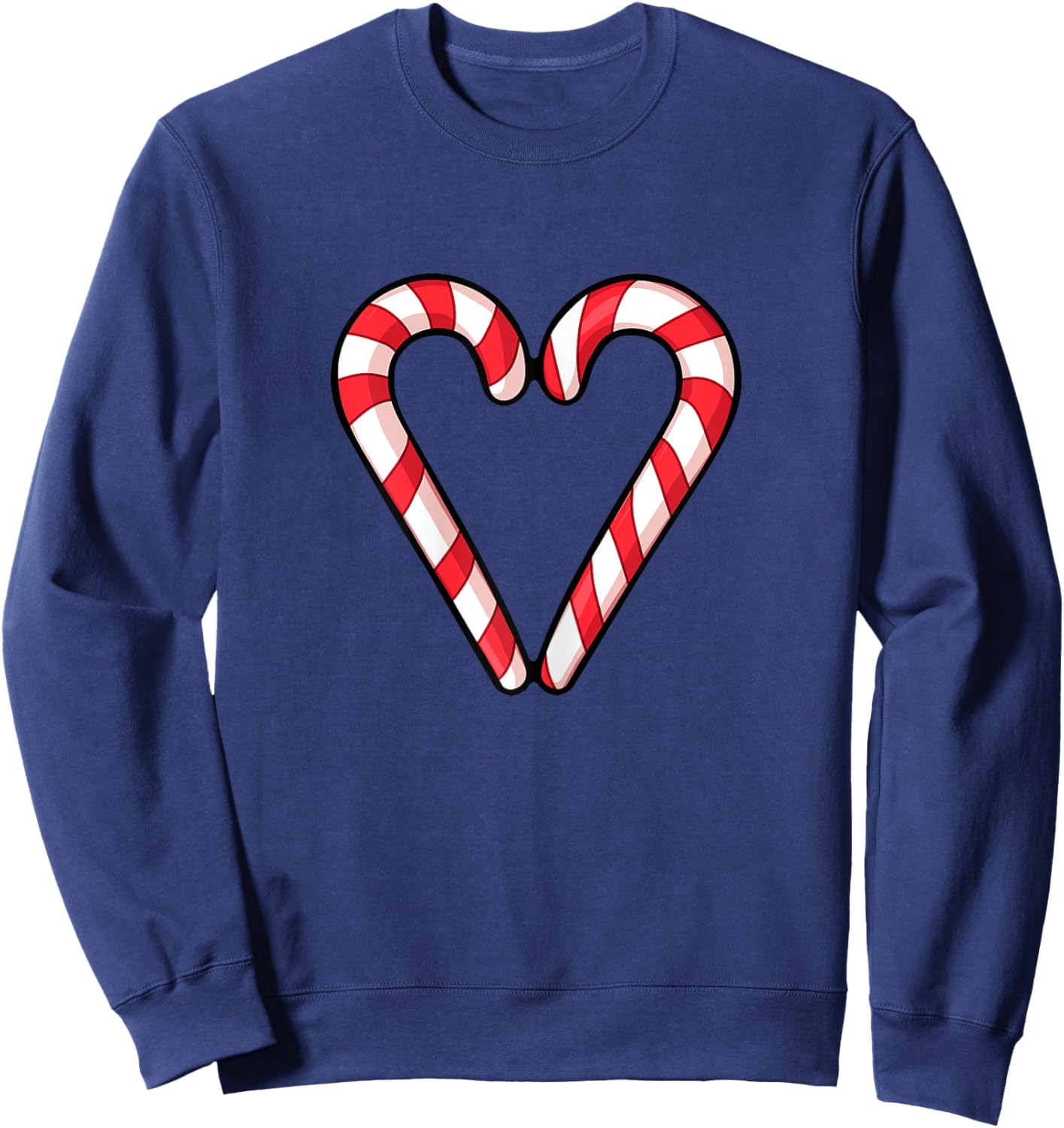 Candy Cane Heart Christmas Cute Holiday Red White Stripe Sweatshirt - Sweatshirt | Navy