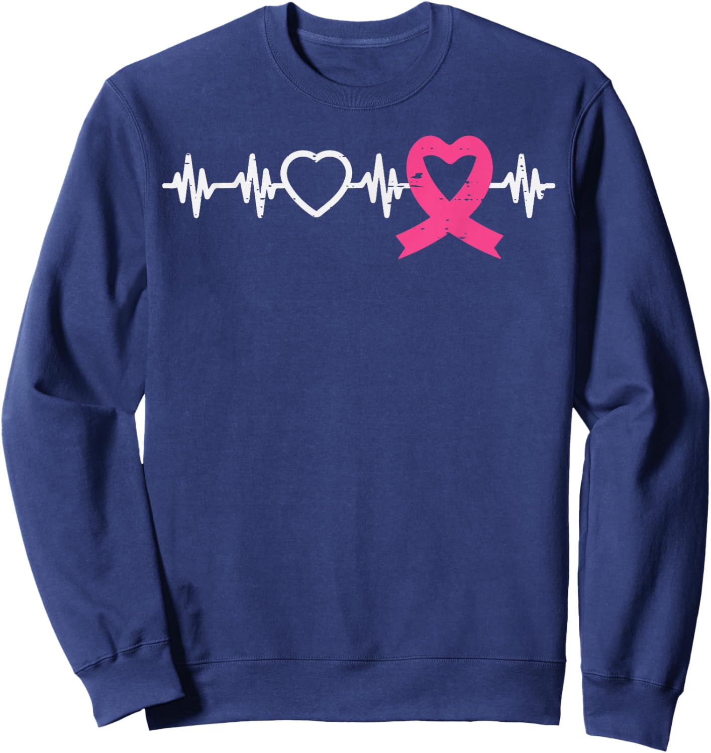 Breast Cancer Heartbeat Pink Ribbon Awareness Women Men Kids Sweatshirt - Sweatshirt | Navy