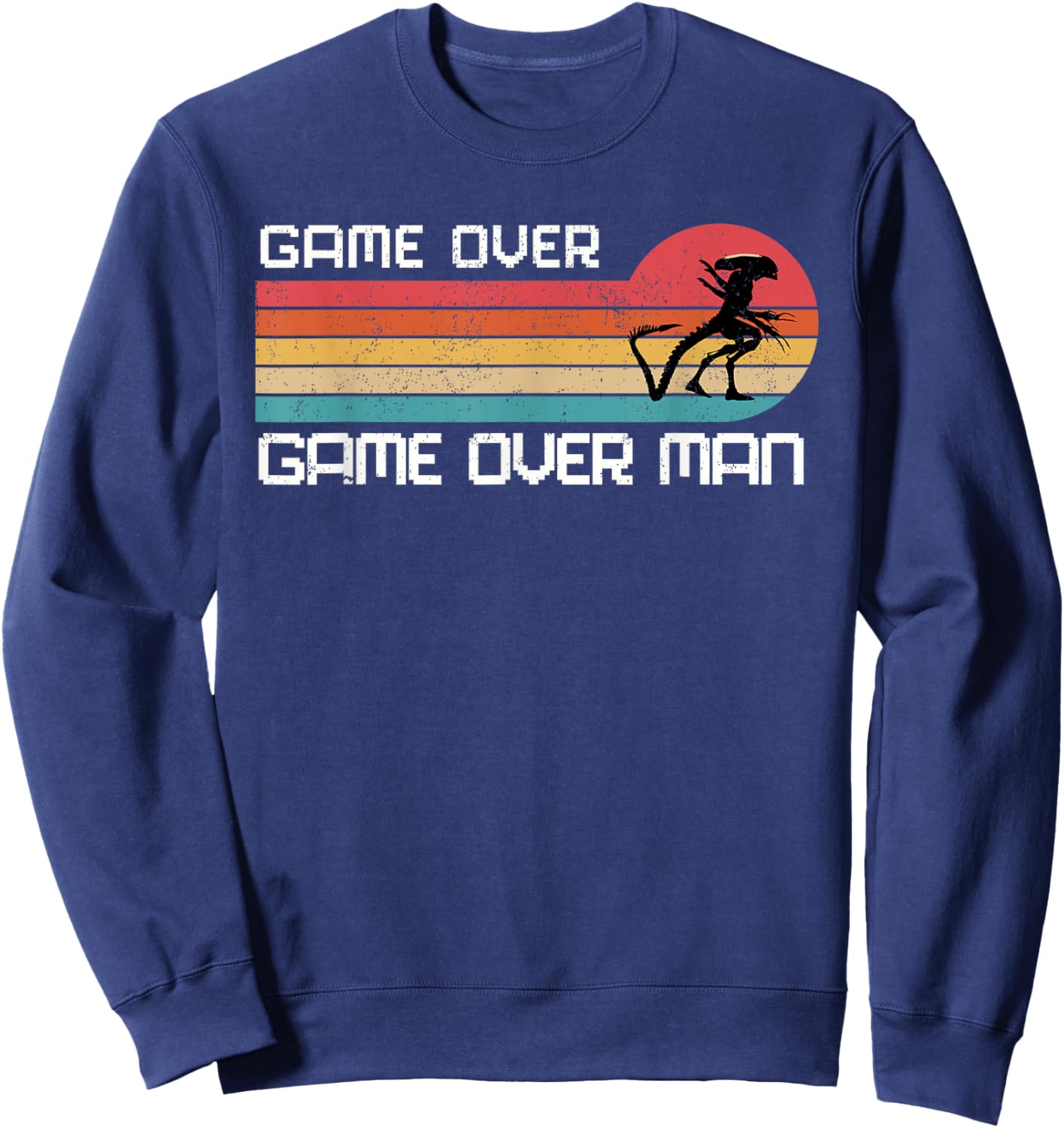 Novawarez Alien Game Over Man -Adults Black Small Alien-Themed Halloween Sweatshirt - Sweatshirt | Navy