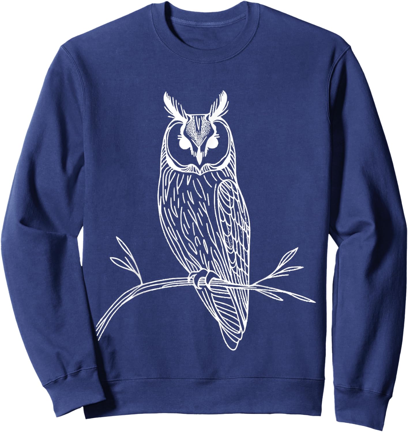 Line Art Bird & Ornithologist Long-Eared Owl Sweatshirt - Sweatshirt | Navy